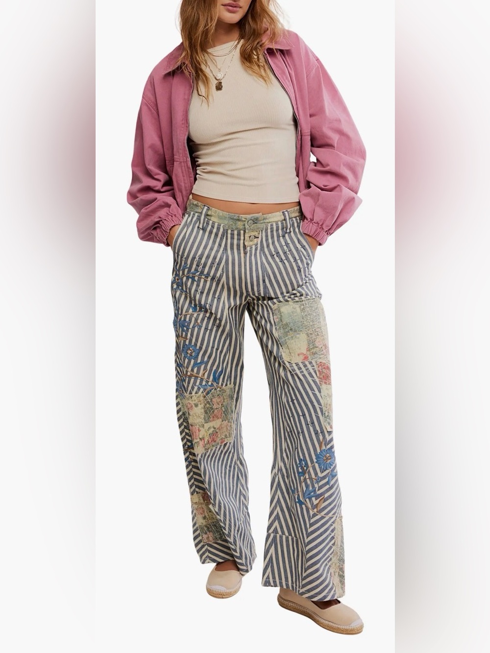 Free People RUNYON Cotton Striped Pants US 6 $268 NEW